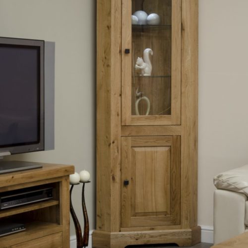 oak corner display cabinet