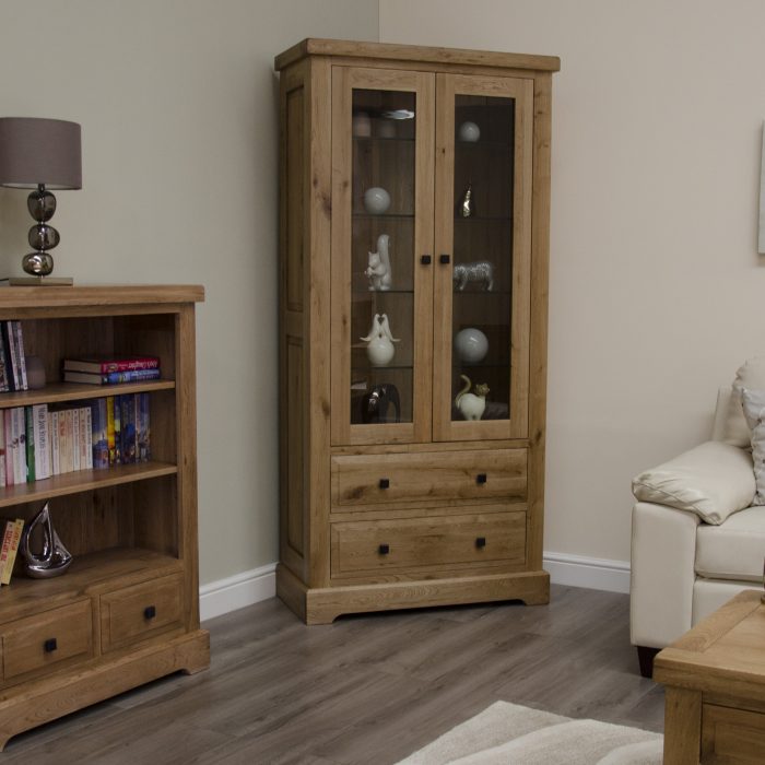 glass oak display cabinet
