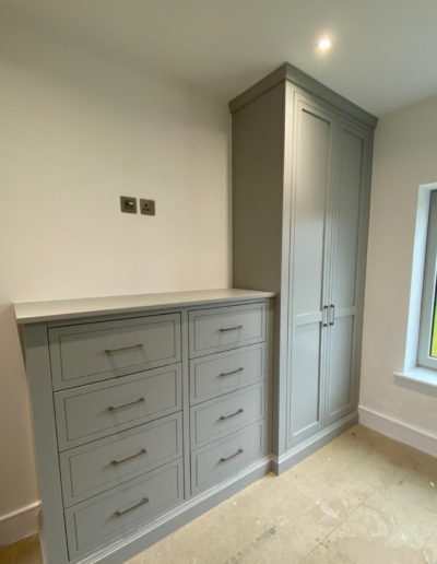 Dressing Room Chest of 8 drawers & double wardrobe. Painted in Natural Stone