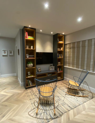 Fitted Media Unit. Farrow & Ball Down Pipe finish with Oak internals