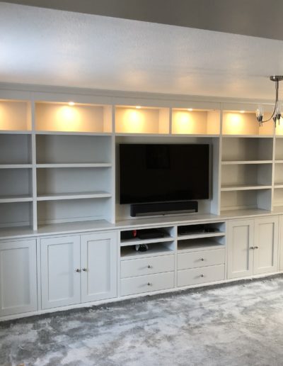 Fitted Media Unit. Finished in Morning Dew & Shaker style doors