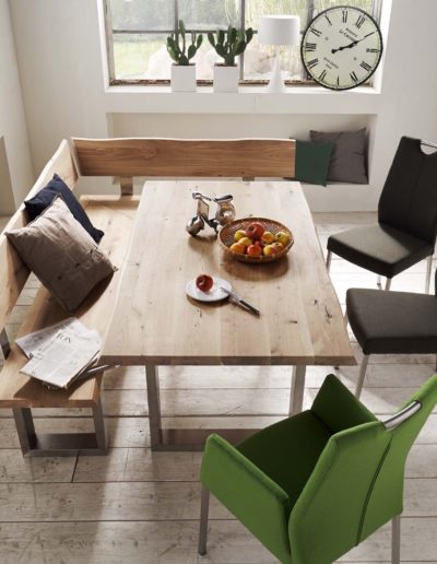 Fargo 2m Square Oak Table Stainless Steel Legs & Corner Bench