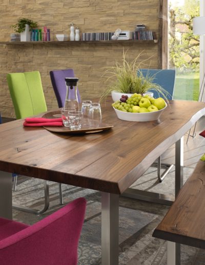 Fargo Walnut Table & Bench with Stainless Steel Legs
