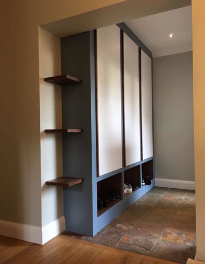 Hallway Storage Unit in Painted finish with Walnut Shelving