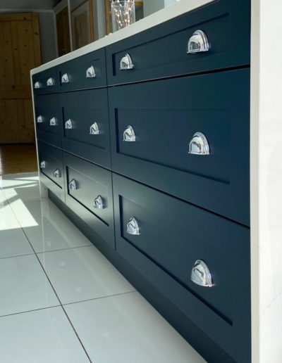 Kitchen Drawers Refurbished. Finished in Hick Blue