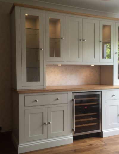 Display Unit to House a Drinks Fridge. Finished in Morning Dew with Glass Light Display