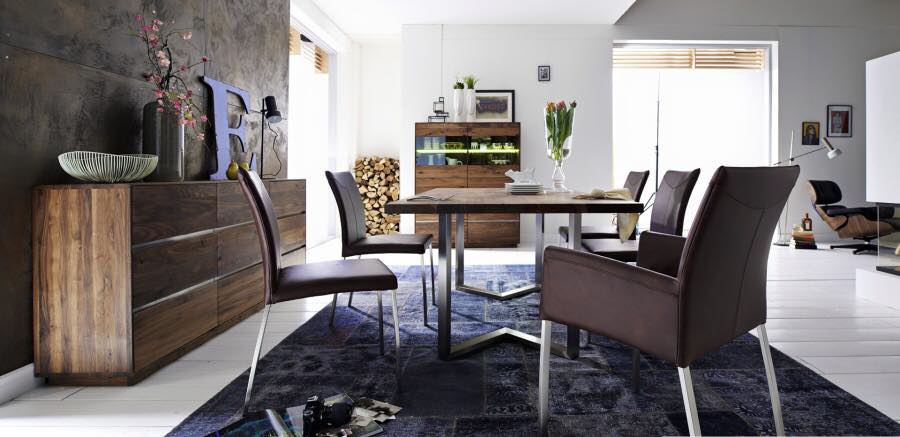 Fargo Walnut Table with Stainless Steel Legs