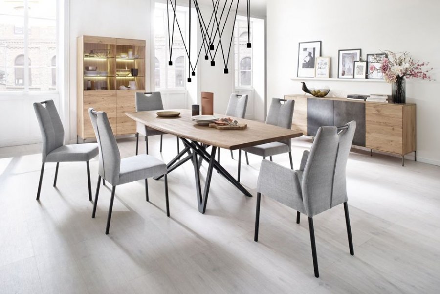 Korgan Walnut Table with Black Anthracite Pedestal