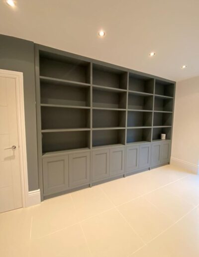 Handless study shaker style, push touch openings, internal printer slide shelve, Farrow & Ball down pipe paint