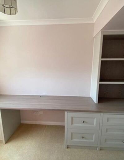 Custom built shaker style home desk with file drawers & solid oak grey tops
