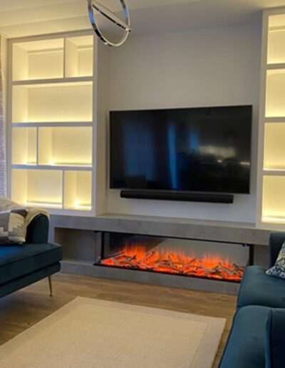 Fireplace display with faux concrete board