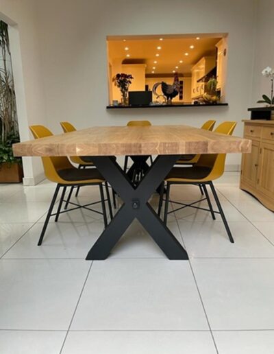 Solid oak dining table with anthracite cross leg base. This table can be made to any individual size