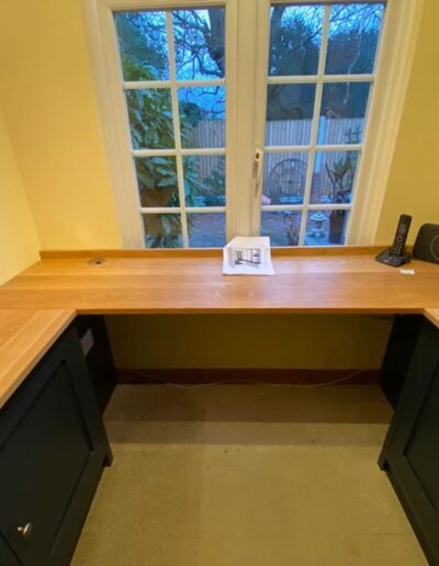 Study furniture desk & storage unit, solid oak tops & accessible inset plug sockets