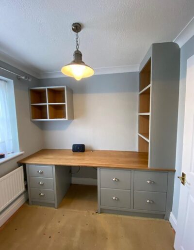 Home office unit, 4 large filling drawers, oak internals, solid oak top & finished in a natural stone paint