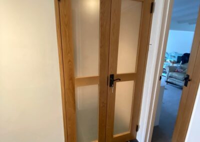 First Internal solid oak doors with frosted glass