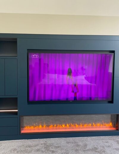 Media unit with fire surround, feature LED lights & push touch doors