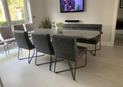 Bespoke grey leather bench & chairs