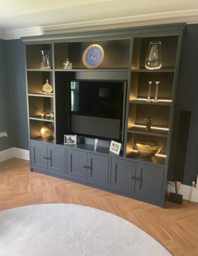 Custom-made media unit remote feature recessed LED lights
