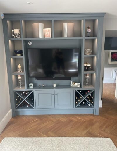 Bespoke kitchen display media unit with wine storage & TV
