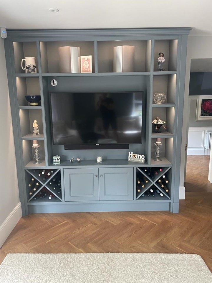 Bespoke kitchen display media unit with wine storage & TV