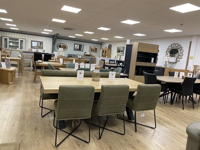 Dining table and chairs in showroom