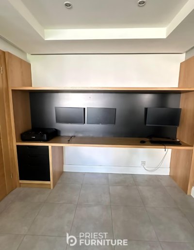 Custom home study set up with oak desk